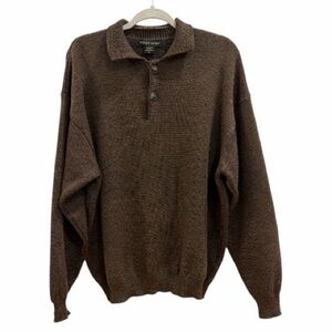 Vtg Robert Banks Brown Merino Wool 1/4 Zip Pullover Sweater w/ Elbow Patch, Sz L